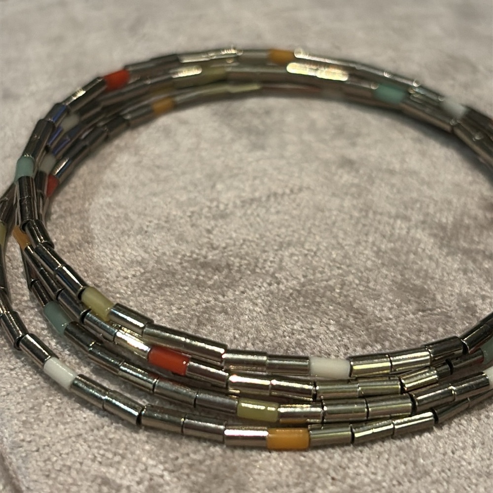 Vintage Silver and Red Elegant Bracelet Set 5-7” Coil Bracelet